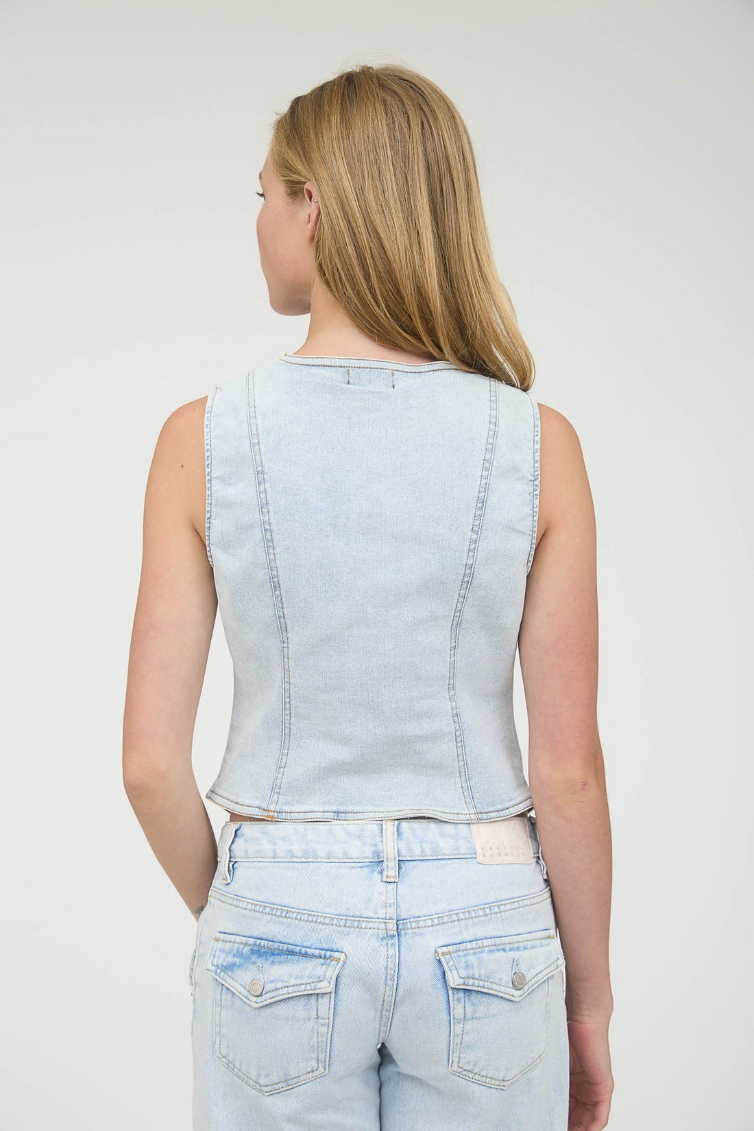Light Denim Button Front Vest