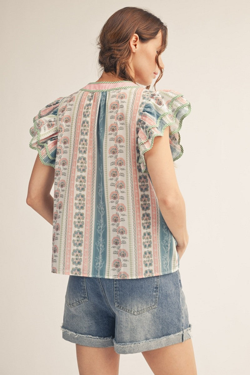 Ruffled Sleeve Boho Floral Top