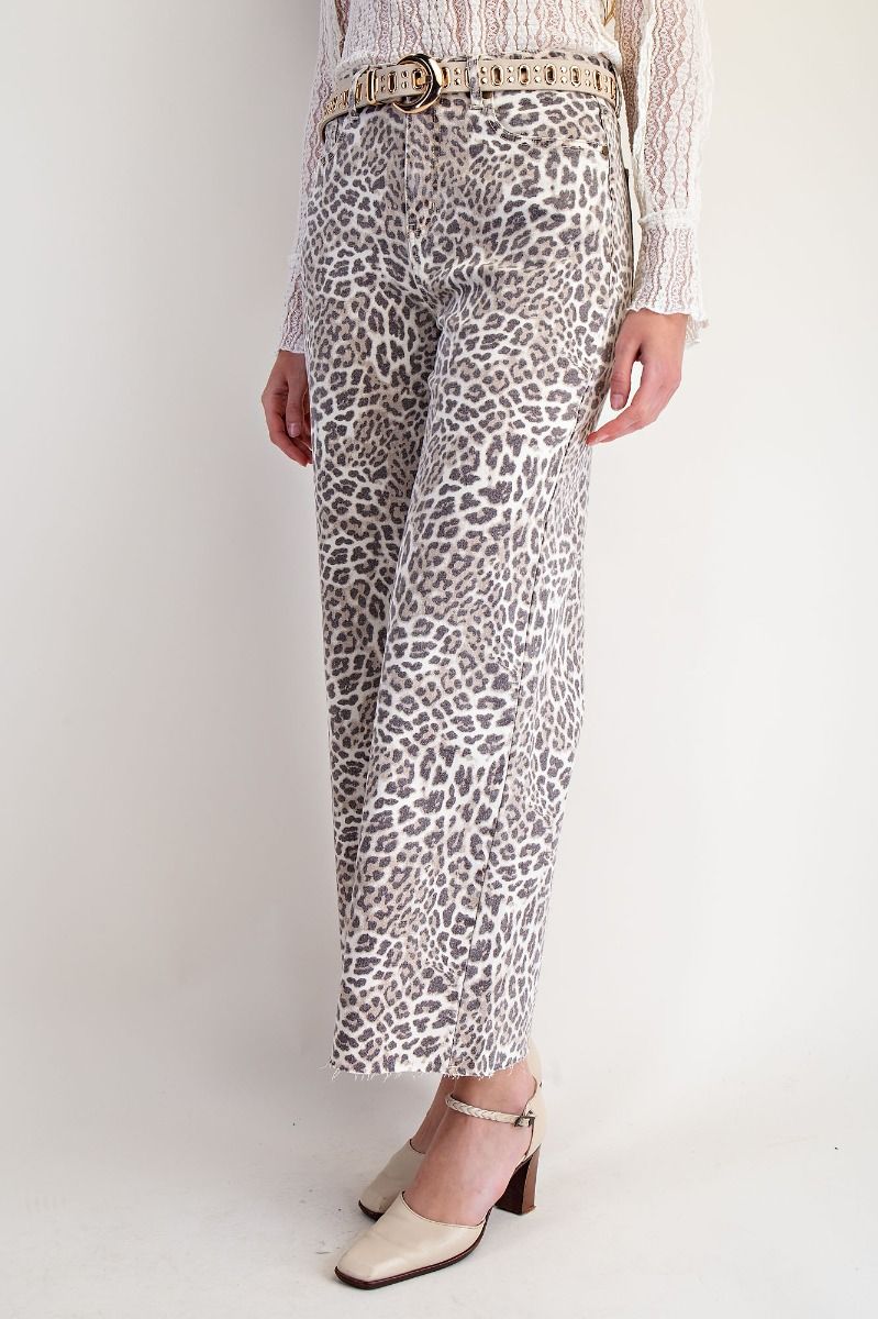 Leopard Print Stretch Twill Pants
