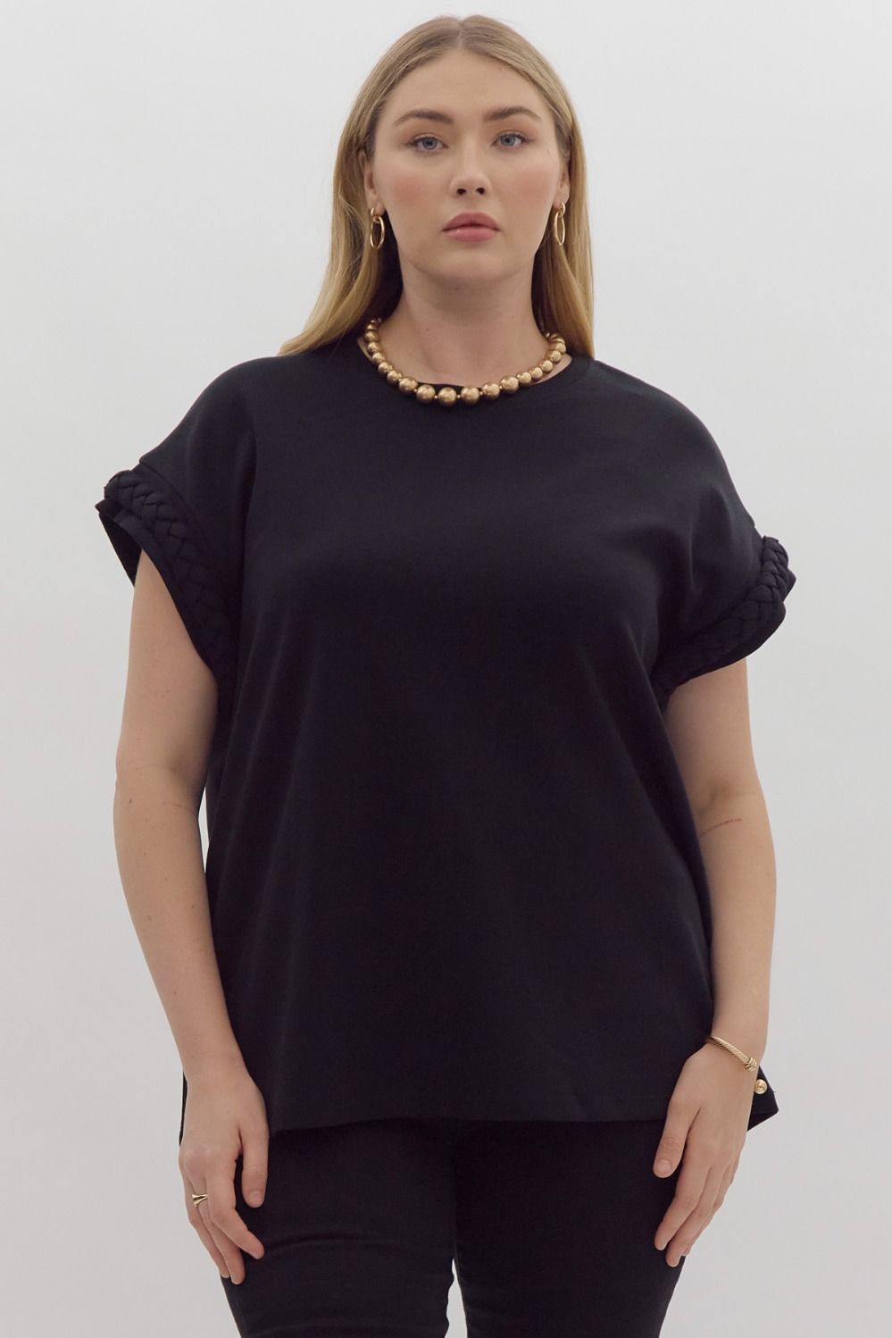 Curvy Braided Cap Sleeve Top