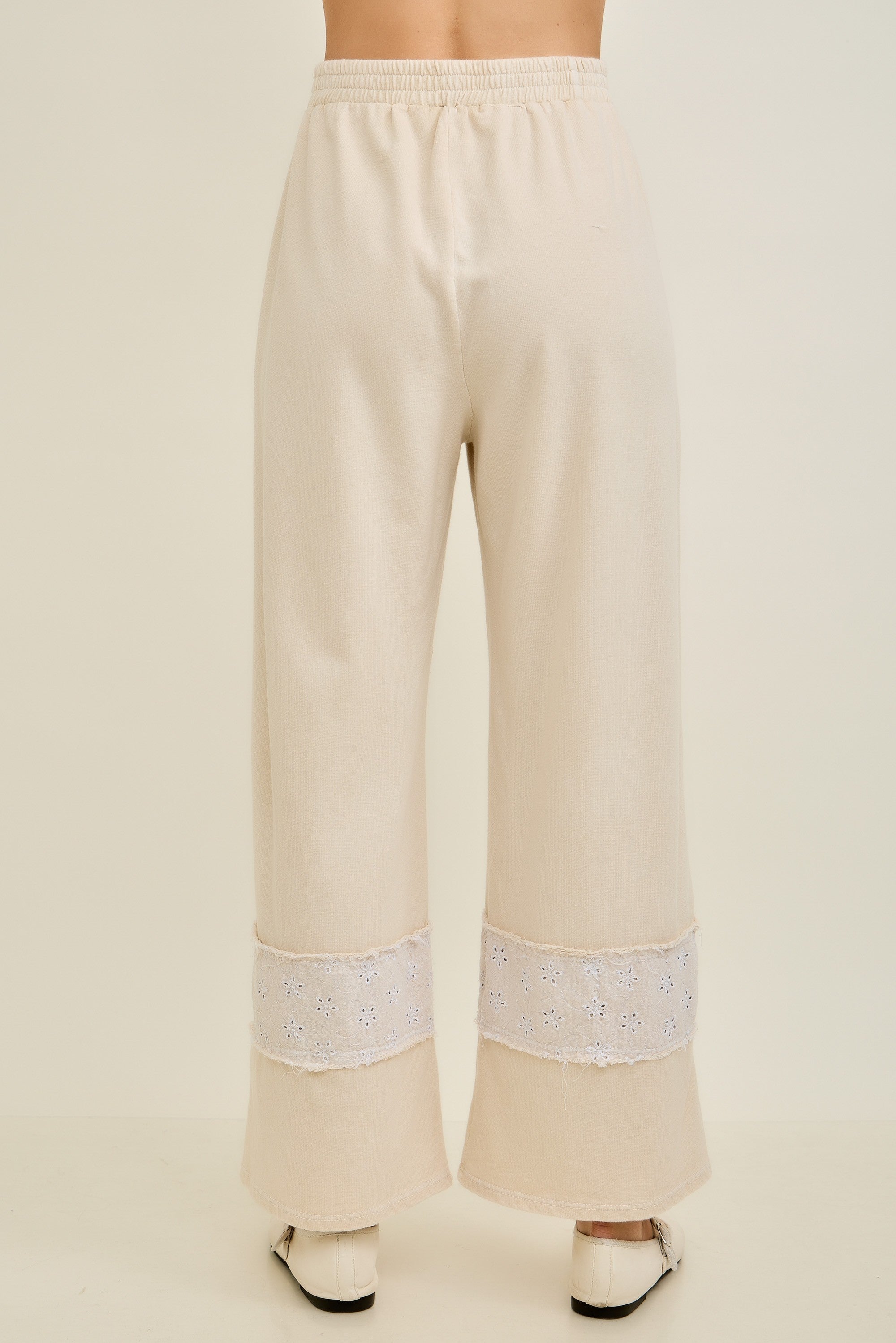 Beige Patchwork and Floral Applique Pants