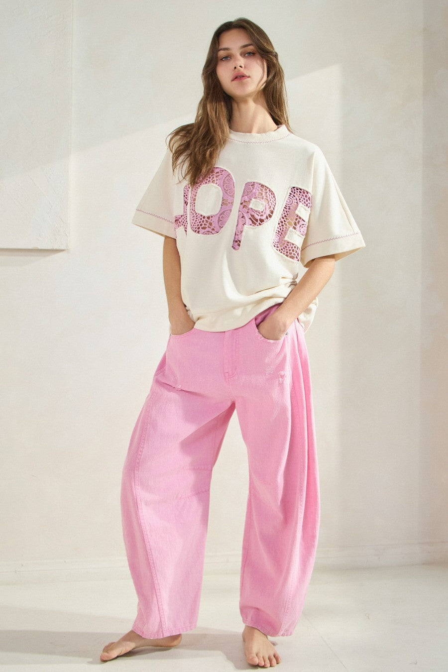 Curvy Pink Barrel Leg Pants