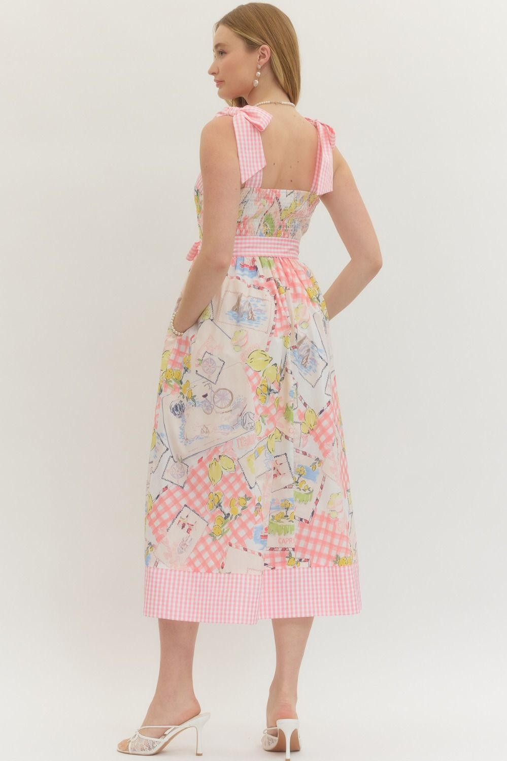 Pink Gingham Printed Tied Dress
