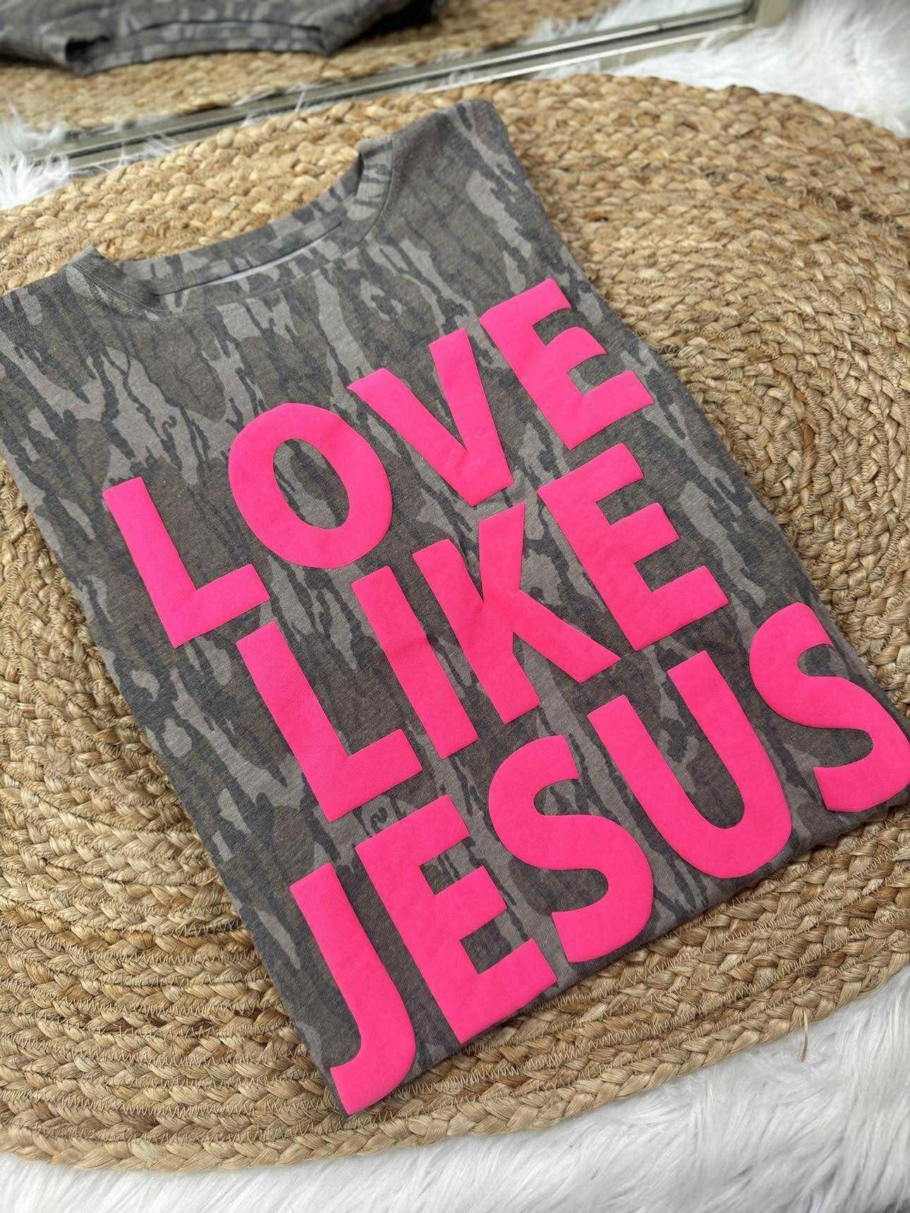 Love Like Jesus Puff Paint Bottomland Camo Tee