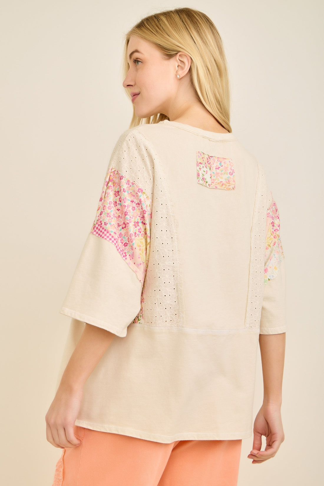 Beige Eyelet and Floral Top