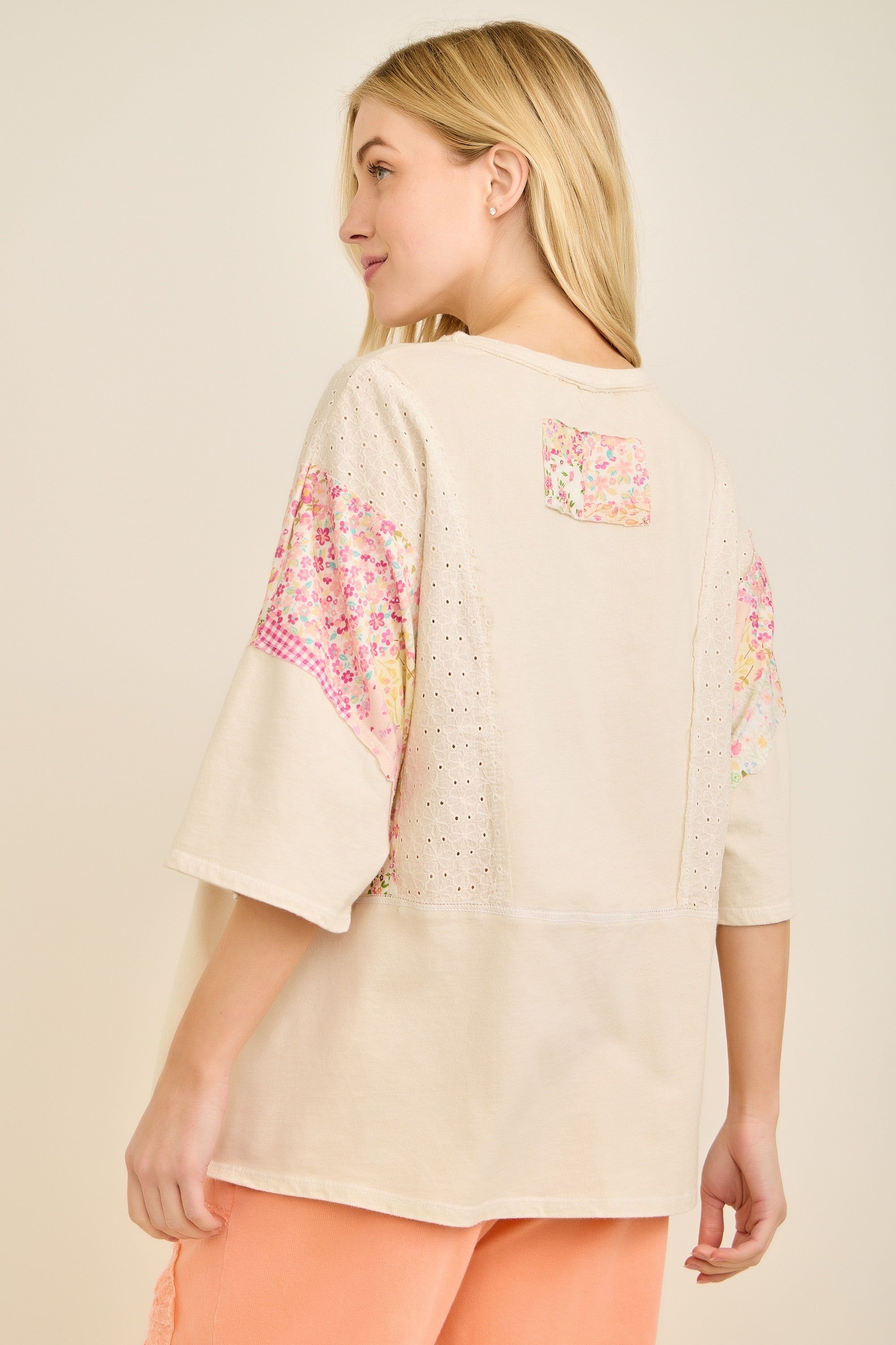 Beige Eyelet and Floral Top