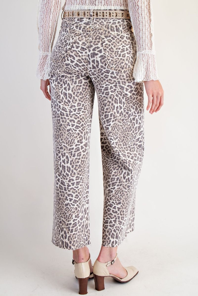 Leopard Print Stretch Twill Pants